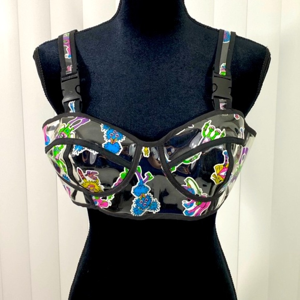 CLUB EXX Electro Terrestrial UV Monster Sticker Clear PVC Bra Crop Top Clear L